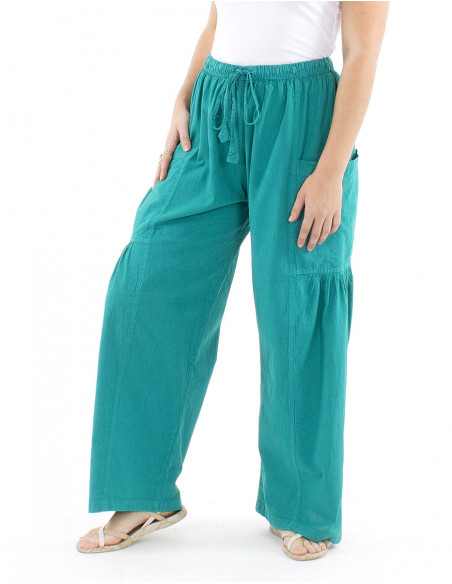 Boho cotton pants pockets and gathers