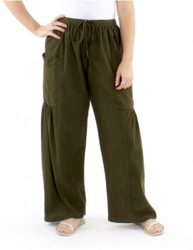 Pantalon bohème coton poches et fronces