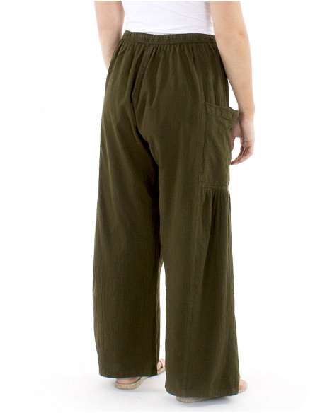 Pantalon bohème coton poches et fronces