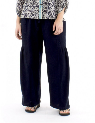 Pantalon bohème coton poches et fronces