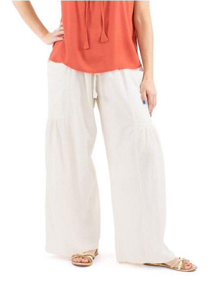 Pantalon bohème coton poches et fronces