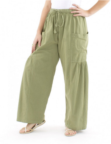 Pantalon bohème coton poches et fronces