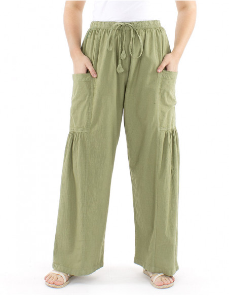 Boho cotton pants pockets and gathers