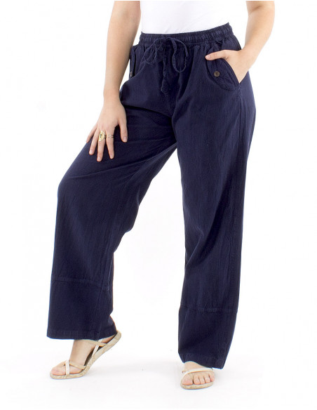 Pantalon bohème coton poches à revers