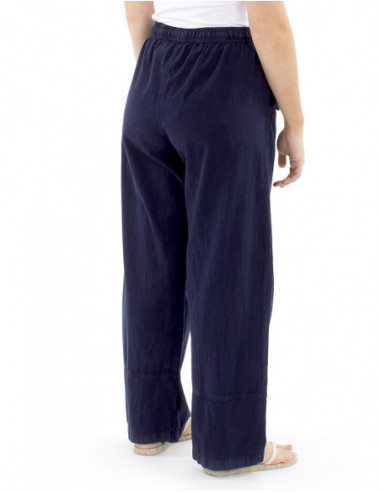 Boho cotton pants cuffed pockets