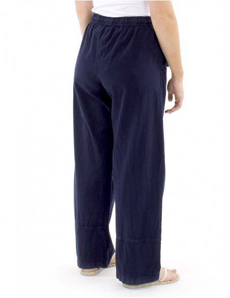 Boho cotton pants cuffed pockets