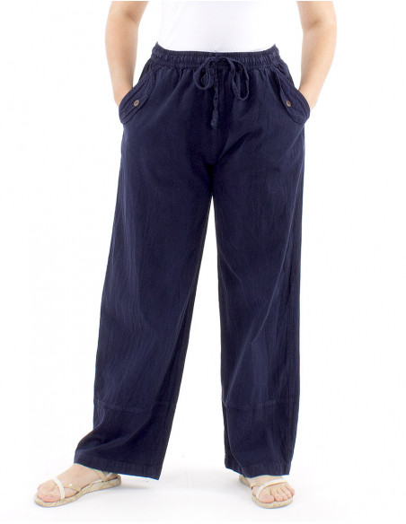 Pantalon bohème coton poches à revers