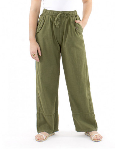 Boho cotton pants cuffed pockets