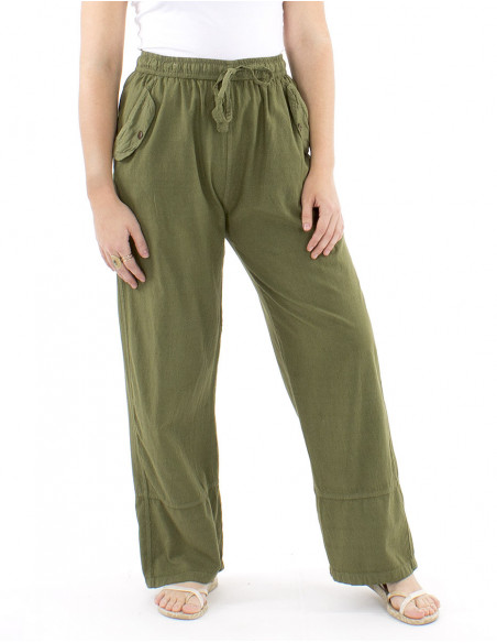 Boho cotton pants cuffed pockets