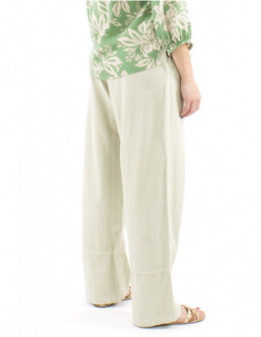 Boho cotton pants cuffed pockets