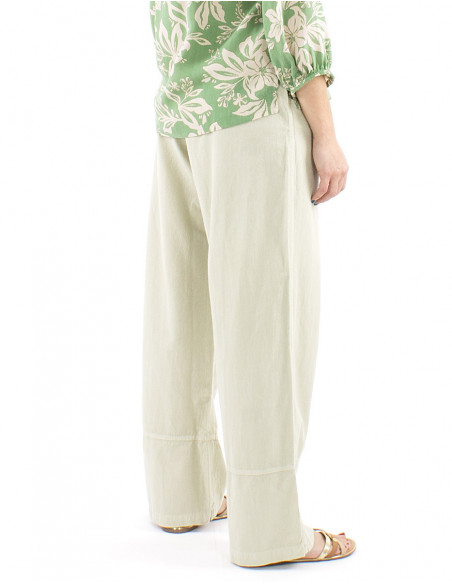 Boho cotton pants cuffed pockets