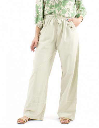 Boho cotton pants cuffed pockets