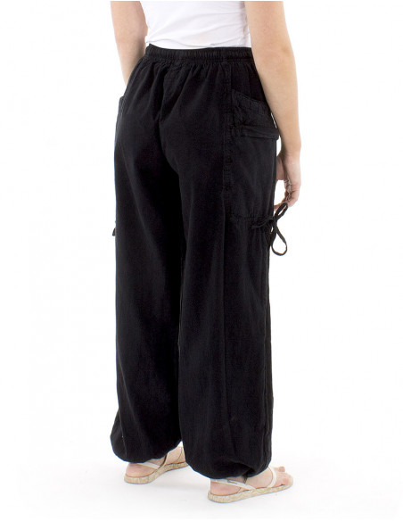 Pantalon coton large poches et liens