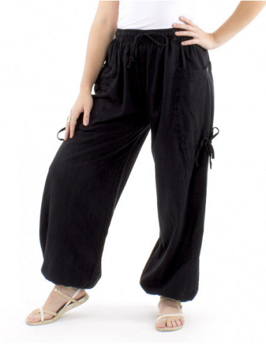 Pantalon coton large poches et liens