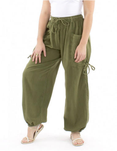 Large cotton pants pockets and laces