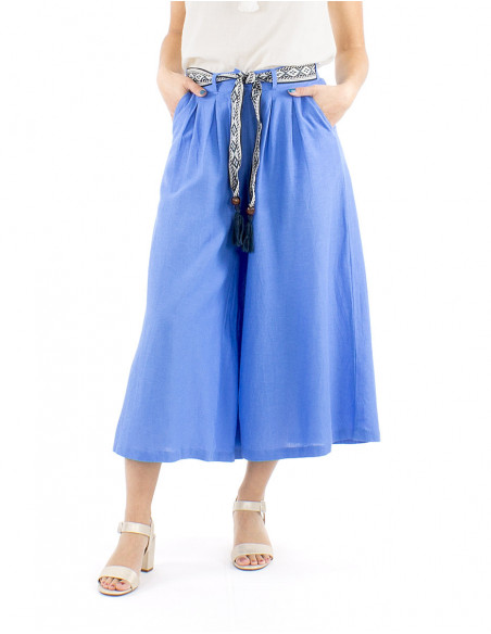 Pantalon jupe-culotte ceinture bohème