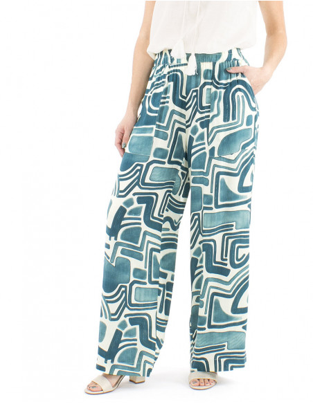 Pantalon palazzo fluide motif ethnique