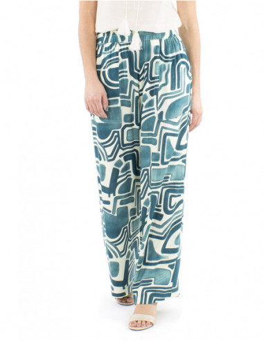 Pantalon femme été palazzo fluide motif ethnique
