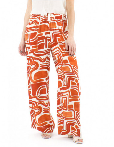 Pantalon palazzo tendance fluide motif ethnique
