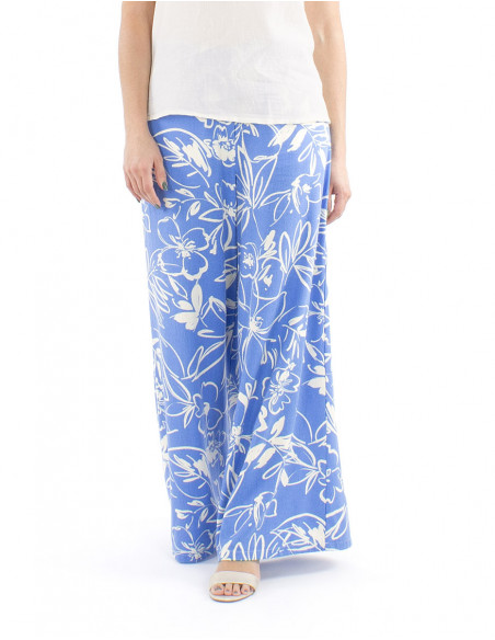Pantalon extra large motif fleuri bohème