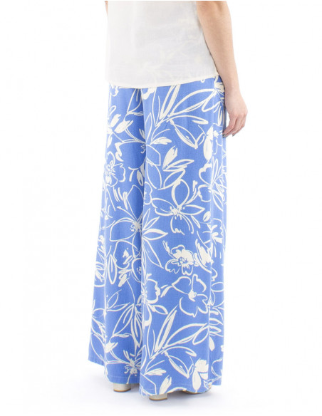 Pantalon extra large motif fleuri bohème