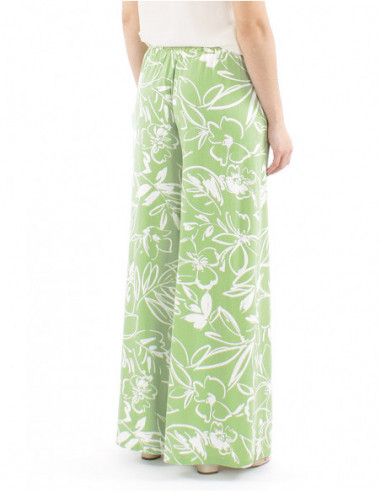 Pantalon extra large motif fleuri bohème