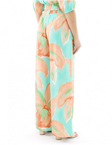 Pantalon palazzo fluide motif orchidée