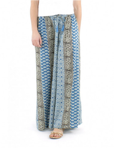 Pantalon coton extra large imprimé ethnique