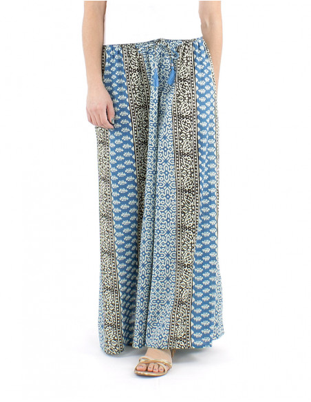 Pantalon coton extra large imprimé ethnique
