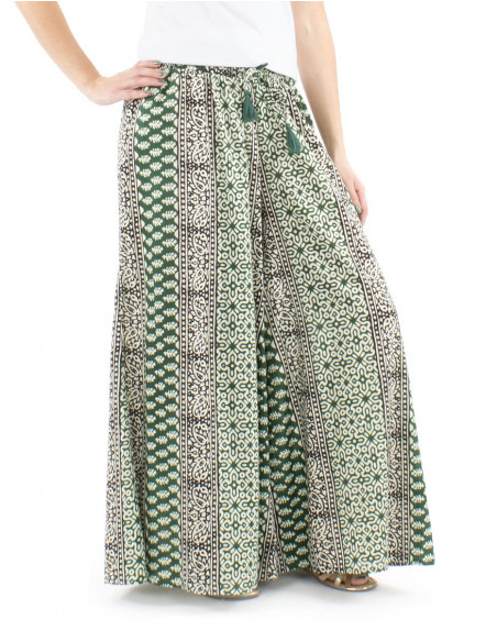 Pantalon coton extra large imprimé ethnique