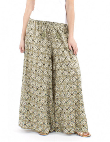 Pantalon ethnique coton ample couleur taupe