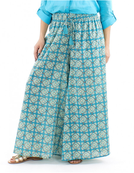Pantalon ethnique coton turquoise extra large