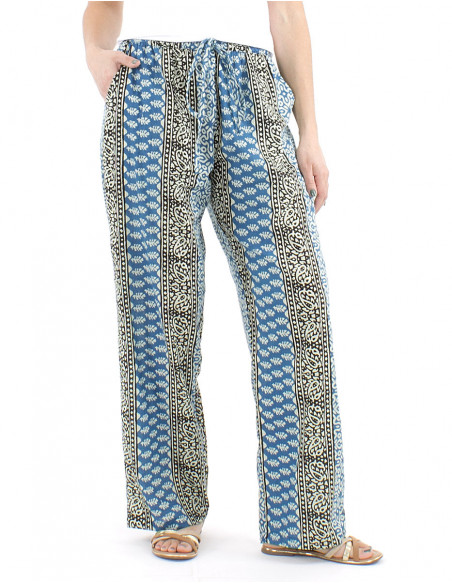 Pantalon coton droit motif ethnique