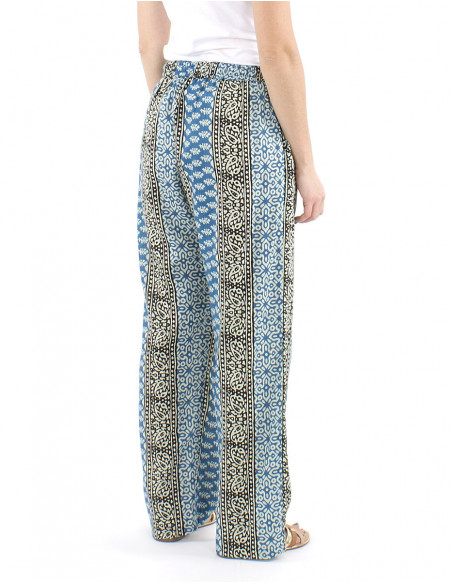 Straigth cut cotton pants ethnic print
