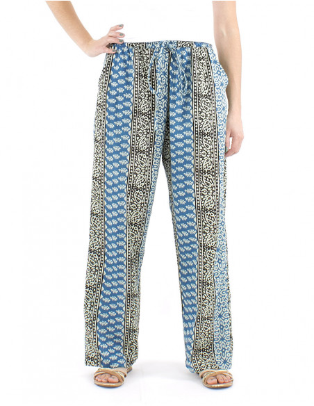 Pantalon coton droit motif ethnique