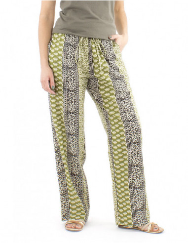 Pantalon coton droit motif ethnique