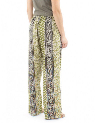 Straigth cut cotton pants ethnic print