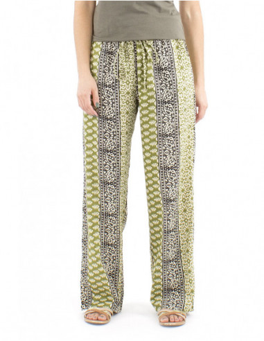 Straigth cut cotton pants ethnic print