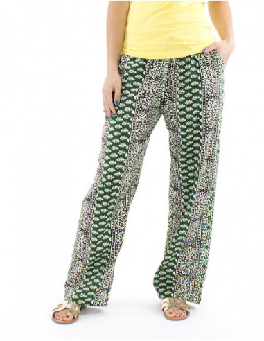Pantalon coton droit motif ethnique