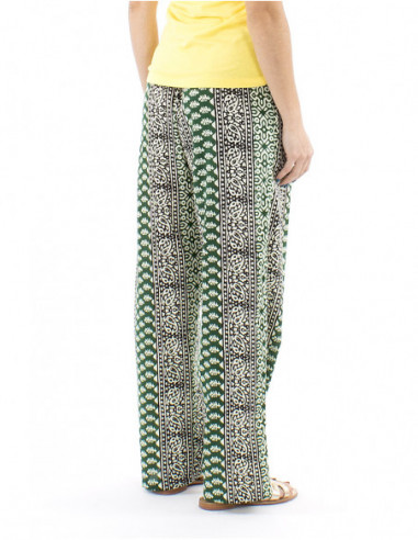 Straigth cut cotton pants ethnic print
