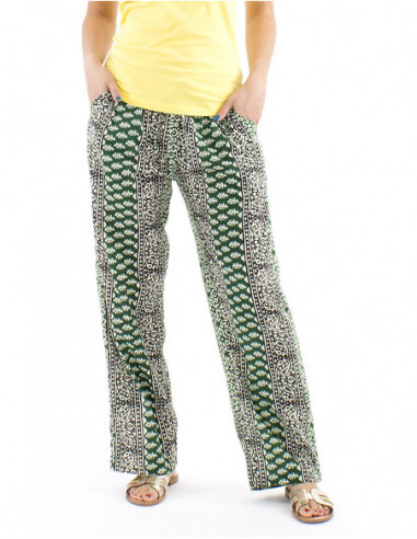Pantalon coton droit motif ethnique