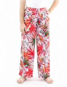 Pantalon droit et fluide motif tropical