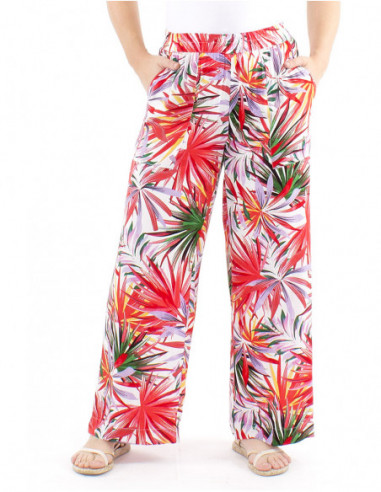 Pantalon droit et fluide motif tropical