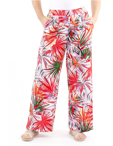Straight cut fluid pants tropical print