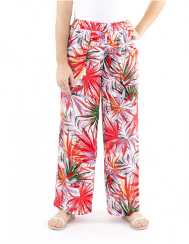 Pantalon droit et fluide motif tropical