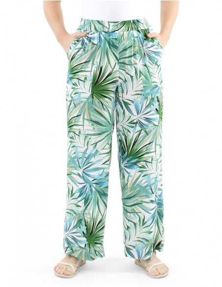 Straight cut fluid pants tropical print
