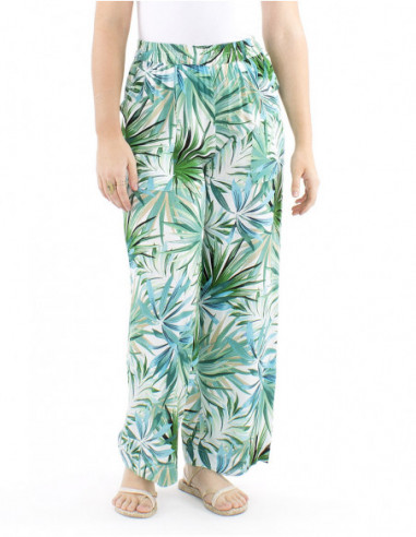 Pantalon droit et fluide motif tropical