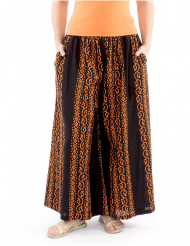 Pantalon coton extra large orange motif ethnique