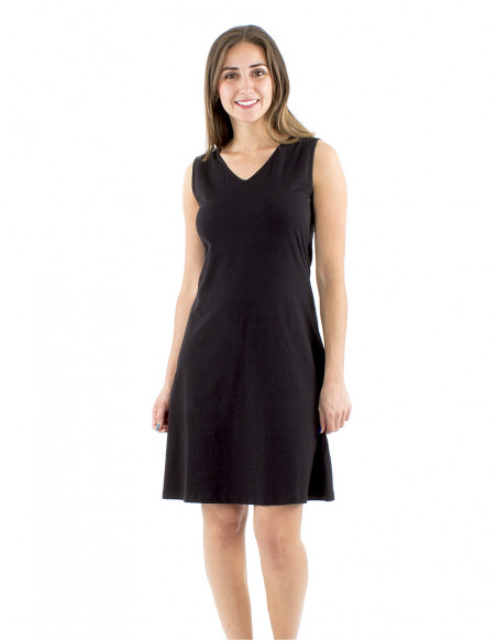 Classic cut dress no sleeves V-neck