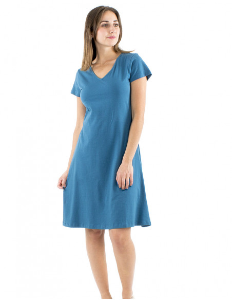 Flared cut short dress short sleeves